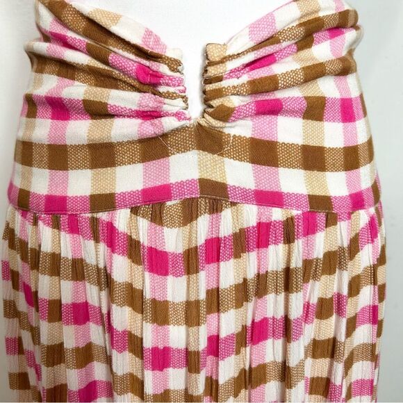 Free People Diana Convertible Dress Skirt M Pink Brown Check Gingham Cottagecore - Picture 10 of 13